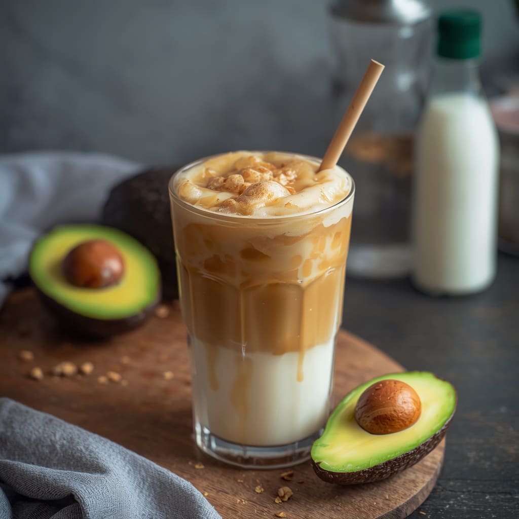 Ice Avocado Coffee Kopi Ruang Hati dengan espresso avocado extract simple syrup dan milk